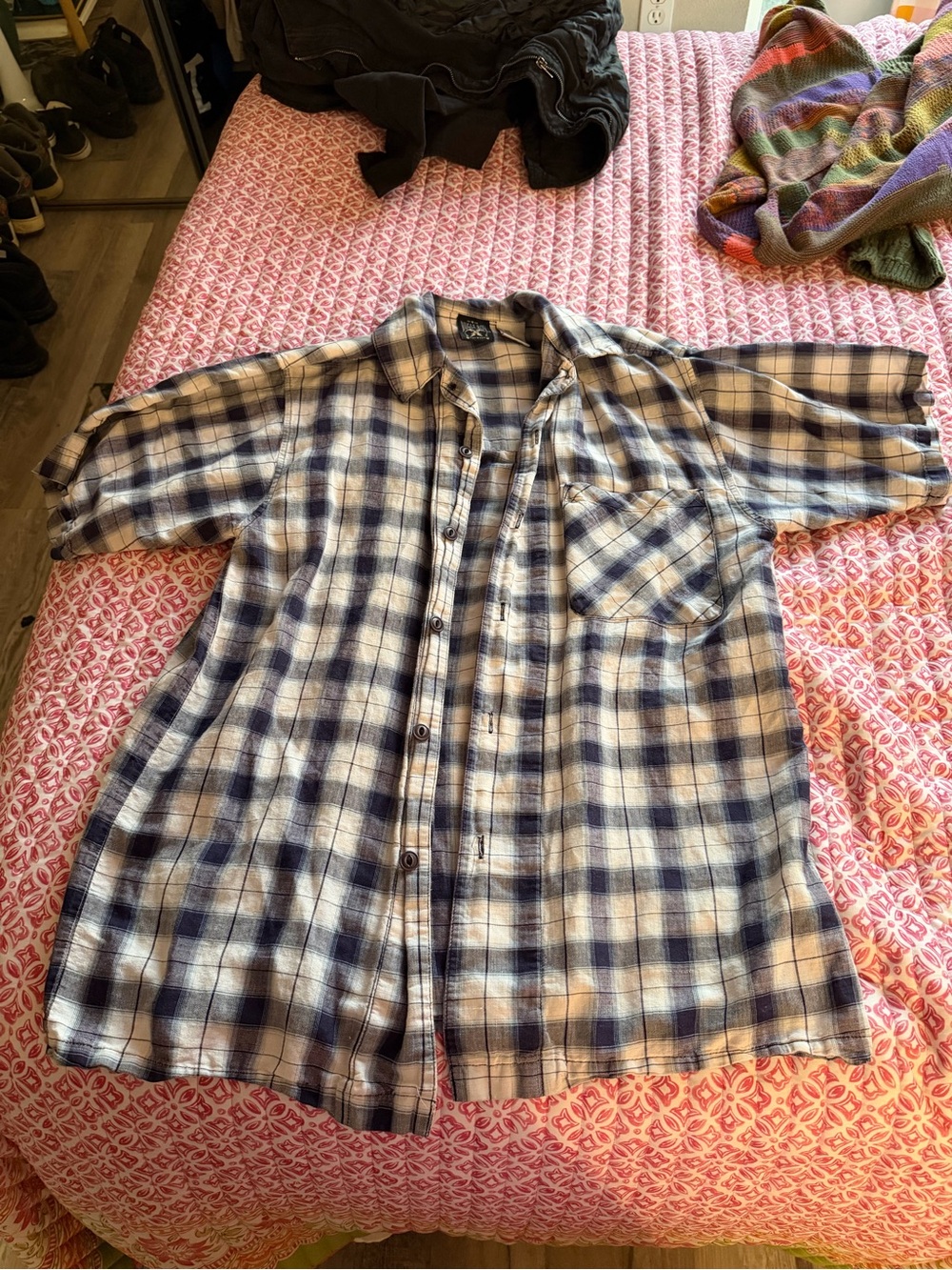 Vintage Medium Bugle Boy Blue White Plaid Button Down Shirt
